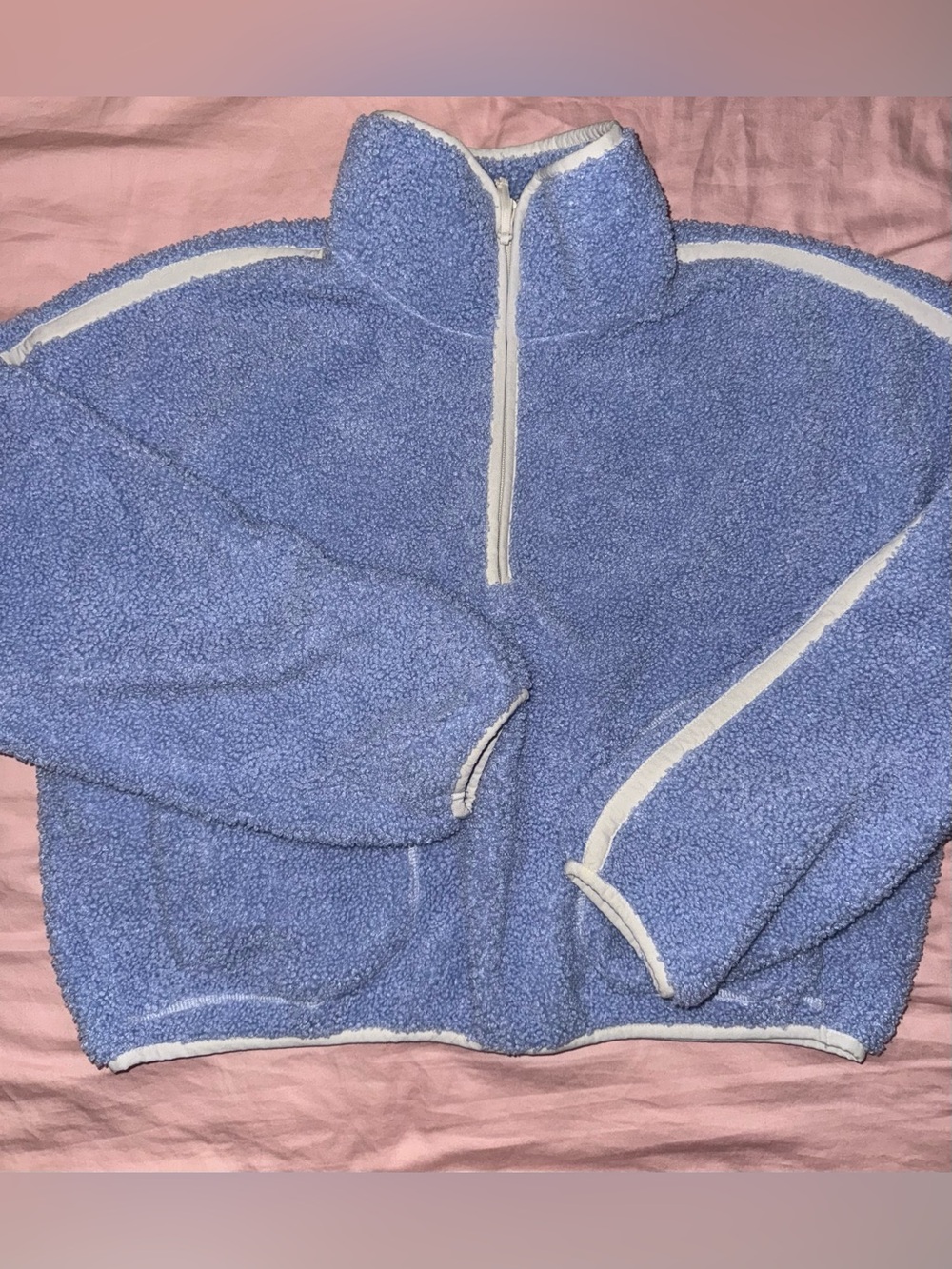 Old Navy Blue Sherpa Half-Zip Pullover with Cream Trim